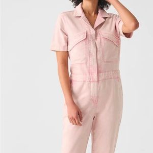Sun-washed pink short sleeve cropped pant jumpsuit